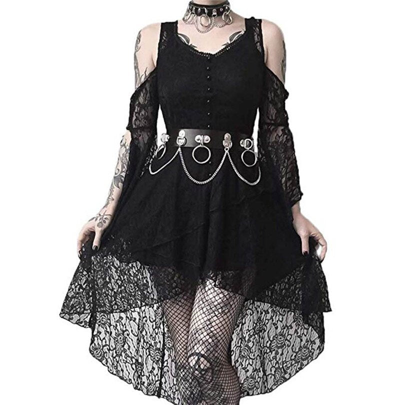 Dress Gothic Lace Dress Ruffle Off Shoulder