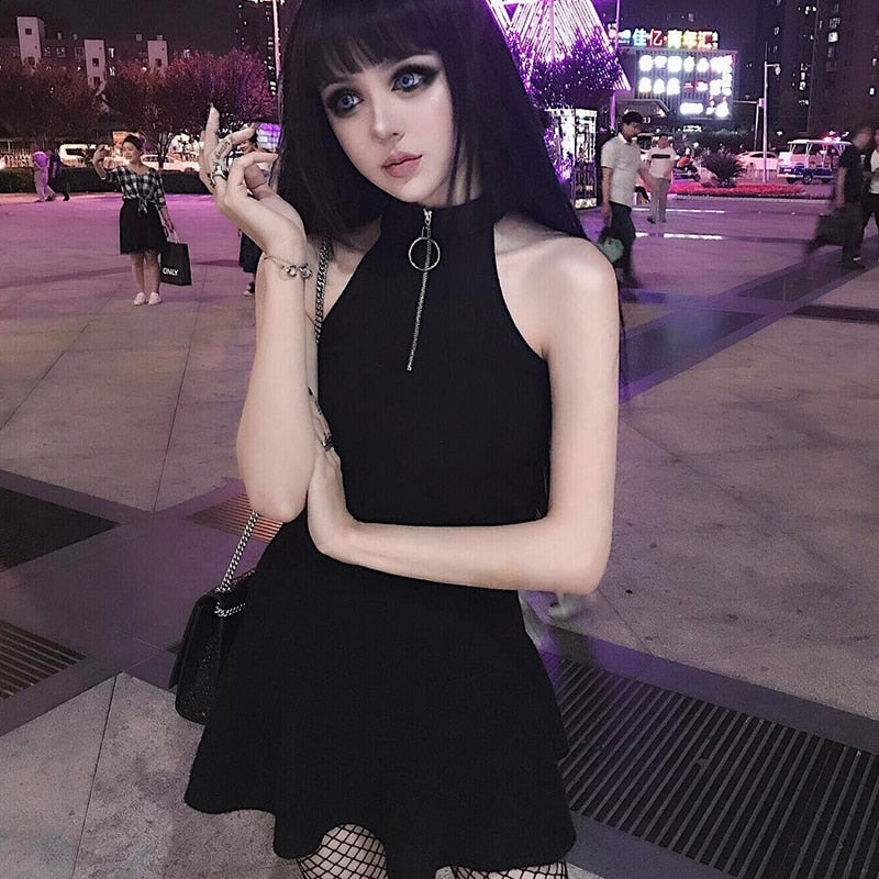 High Waist Pleated Dress Gothic Darkness