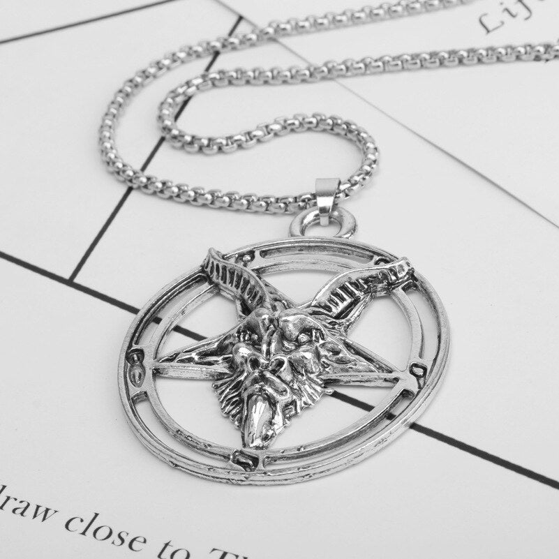 Viking Goat Pan God Skull Head Pendant Necklace