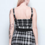 Goth Dark Plaid Zipper Strap Tops