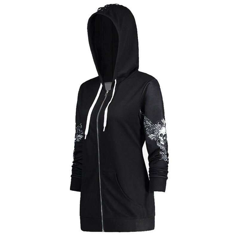 Skull Print Hoodie Long