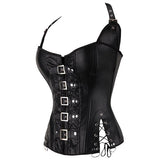 Punk Rock Faux Leather Buckle-up Halter Corset