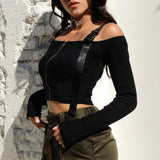 Gothic Tops Sexy Slash Neck High