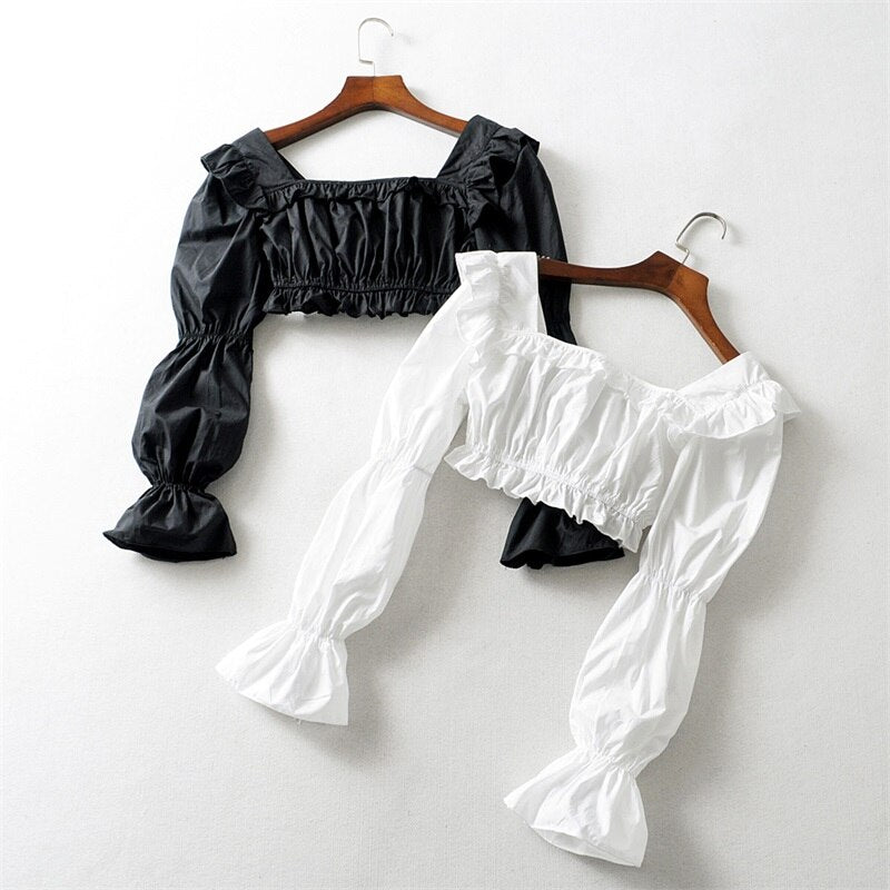 Square Neck Crop Top with Flare Sleeve