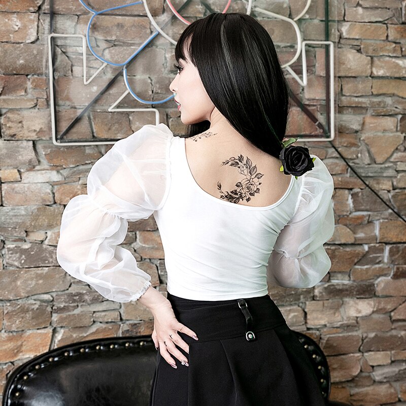 Crop Top Mesh Long Puff T-shirt