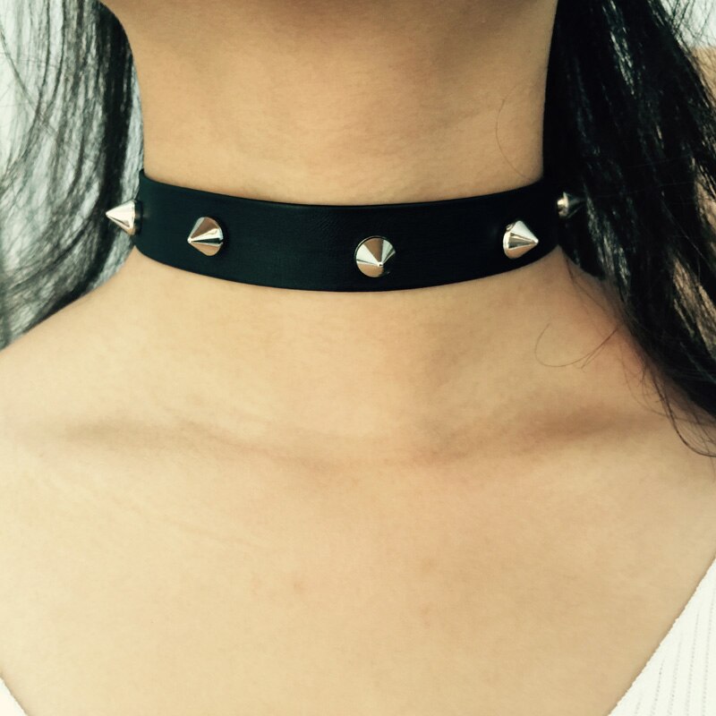 Spike Rivet Silver Choker