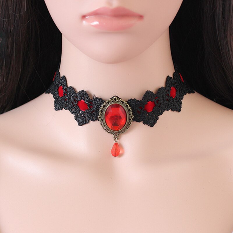 Bohemia Lace Gothic Tattoo Choker Crystal