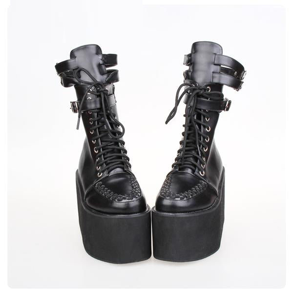Punk Leather Lace-up Boots