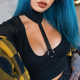T-shirt women halter long sleeve crop top