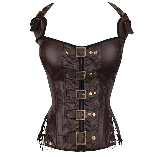 Punk Rock Faux Leather Buckle-up Halter Corset