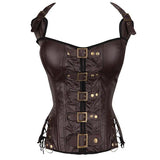 Punk Rock Faux Leather Buckle-up Halter Corset