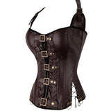 Punk Rock Faux Leather Buckle-up Halter Corset