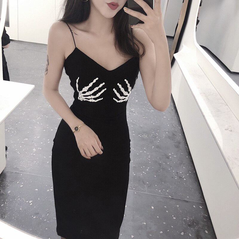 Dress Women Black Party Skull Hand