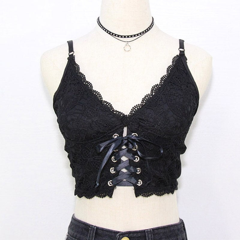 Gothic Punk Bandage Tank Tops Lace