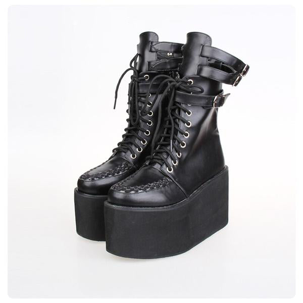 Punk Leather Lace-up Boots