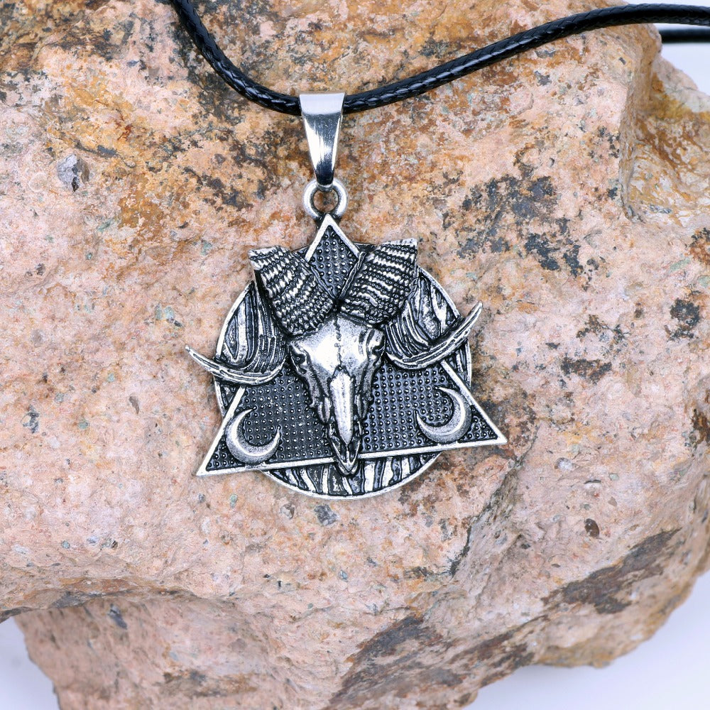 Goat Skull Amulet Triangle Pendant Necklace