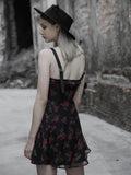 Retro Goth Strappy Floral Mini Dress
