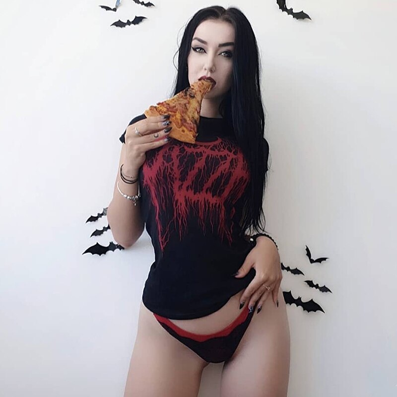 Gothic Dark Black Skinny Grunge Print T-shirt