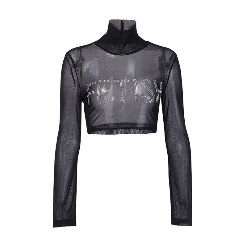 Gothic Punk Mesh Turtleneck Top Tees