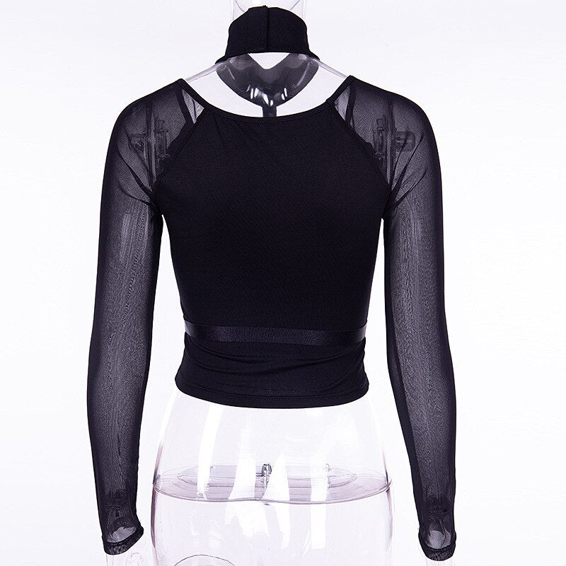 T-shirt women halter long sleeve crop top