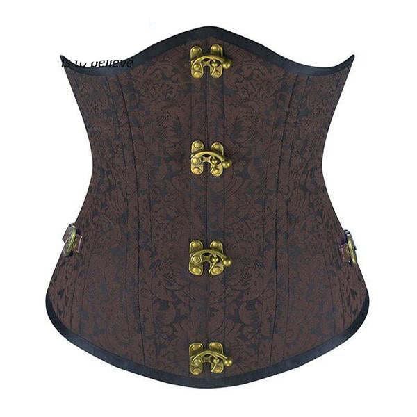 Corset Brown Black Steel Bone Underbust