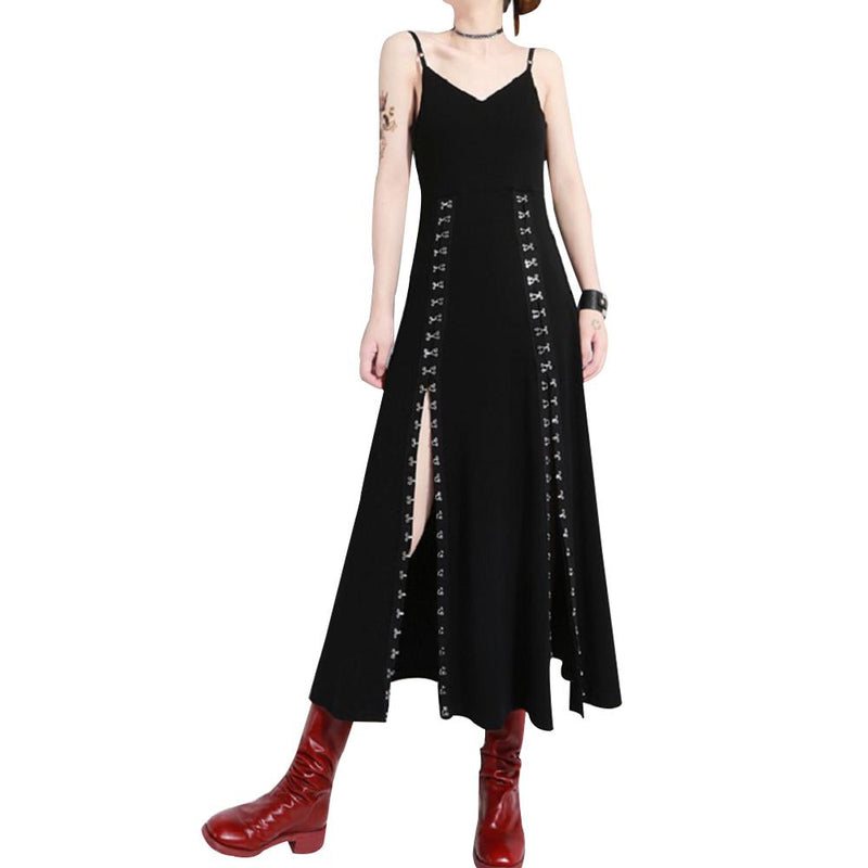 V-Neck High Split Vintage Dress