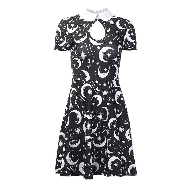 Pleated Dress Star Moon Printed