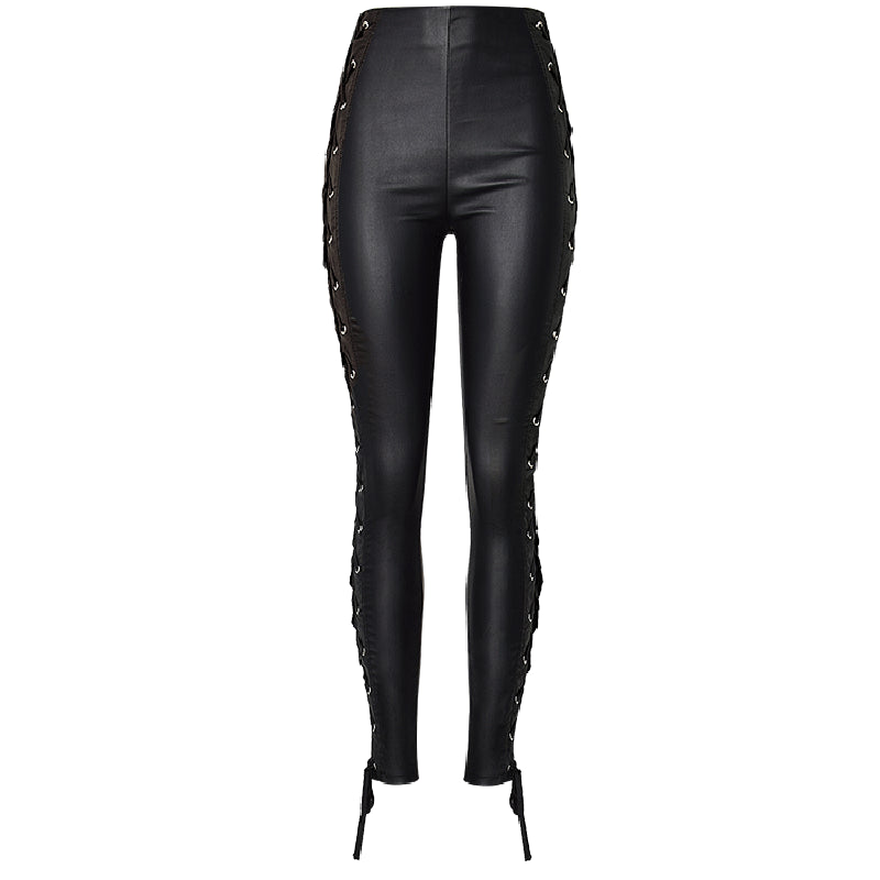 PU Faux Leather Pants Side Lace Up