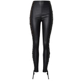 PU Faux Leather Pants Side Lace Up
