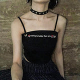 Gothic Tank Tops Backless Letter Print