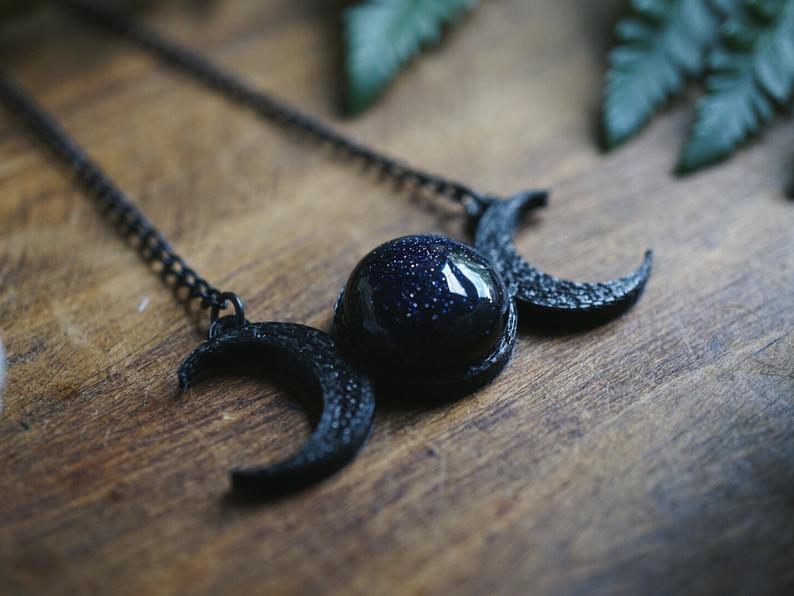Triple Moon Goddess Necklace Witch Jewelry