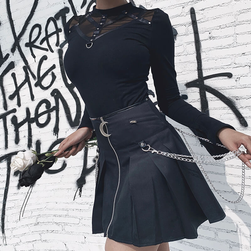Mesh Patchwork Long Sleeve Tops T-shirts
