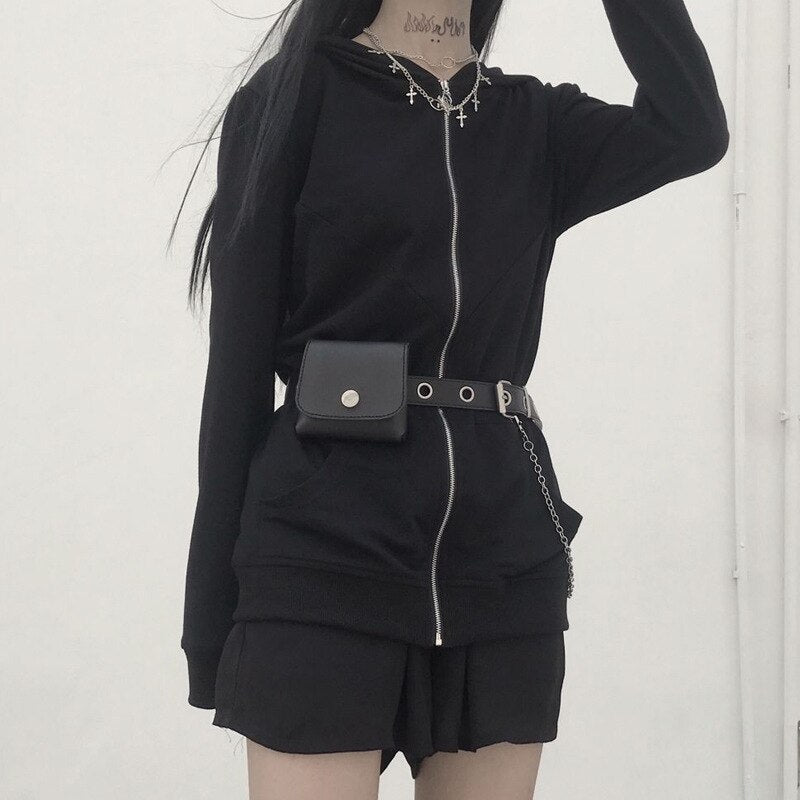 Gothic Hoodies Skull Print Zip-Up