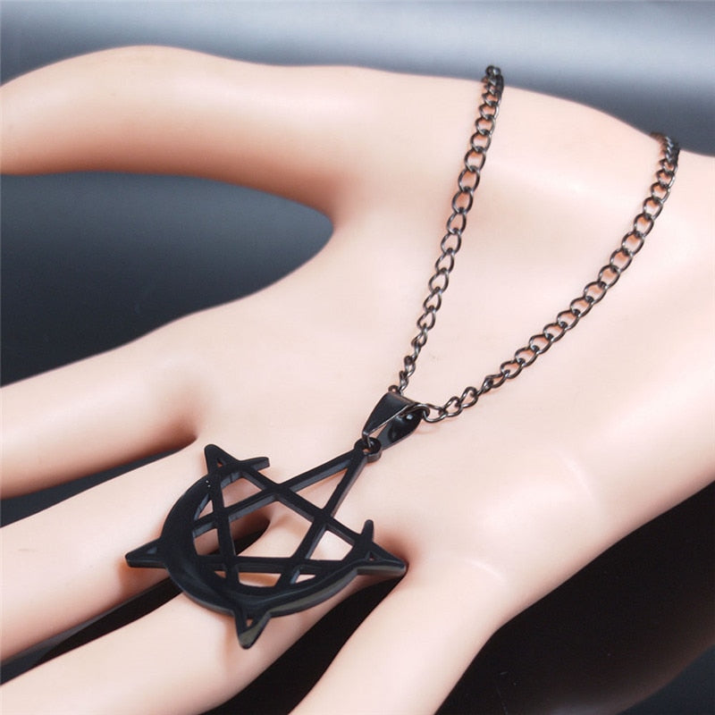Gothic Moon and Pentagram Witchcraft Necklaces Pendants