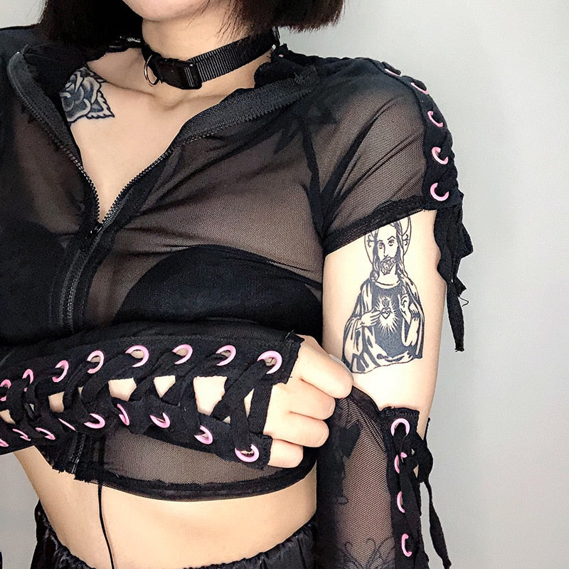 Separated Sleeve of Mesh Tops