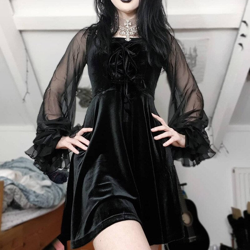 Gothic Mesh Long Sleeve Dress