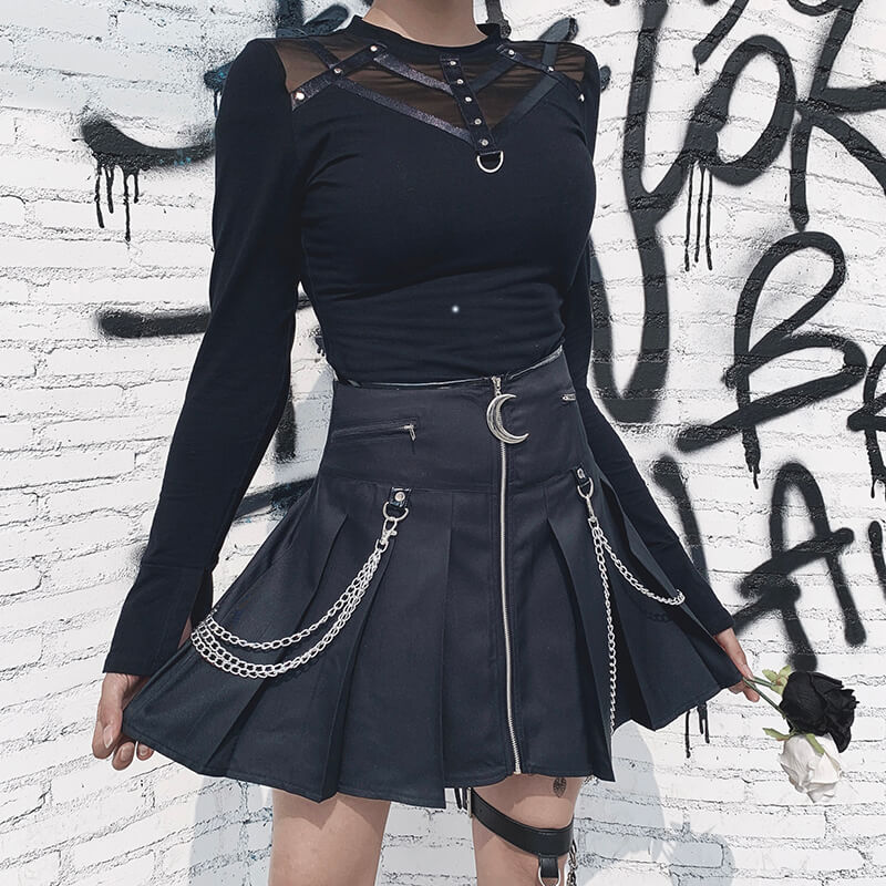 Mesh Patchwork Long Sleeve Tops T-shirts