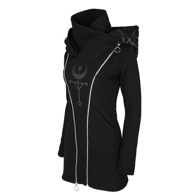 Gothic Punk Women Hooded Double Zipper