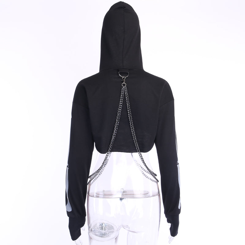 Gothic Reflective Hoodies Skeleton Print Vintage