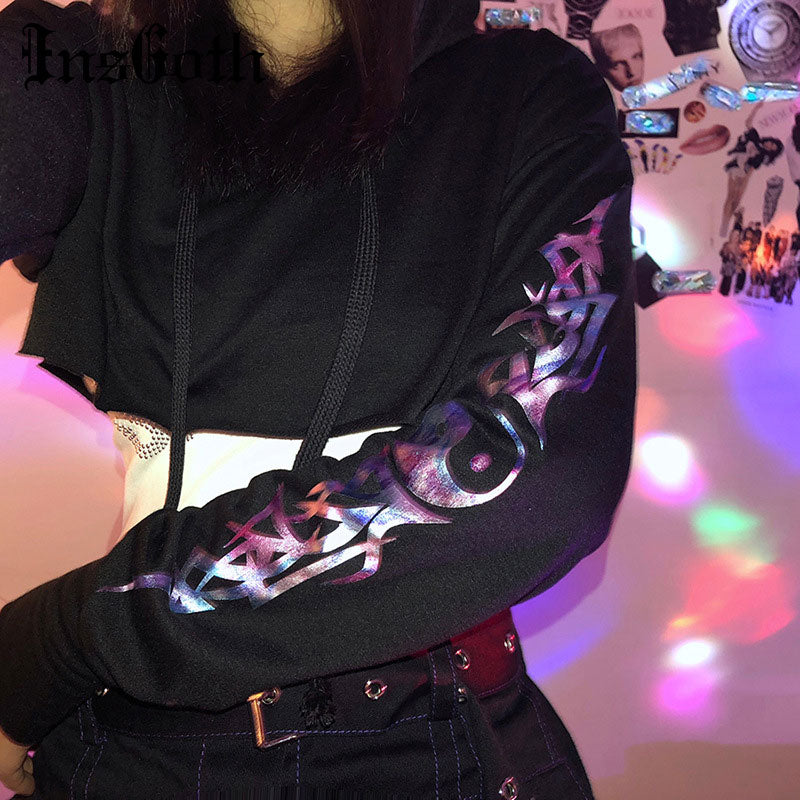 Gothic Punk Letter Pritned Cropped Hoodie