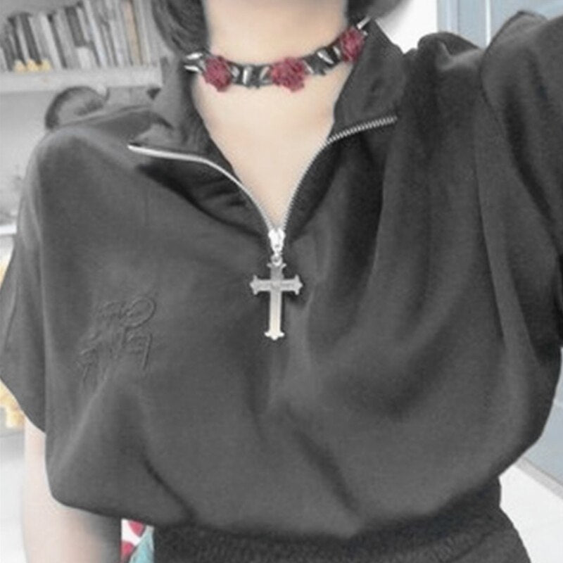 Leather Black Nacklace Rose Women Chockers