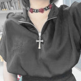 Leather Black Nacklace Rose Women Chockers