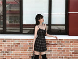 Gothic Sexy Sling Dress Pleated Plaid