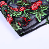 Sexy Rose Embroidery Maxi Mesh Dress