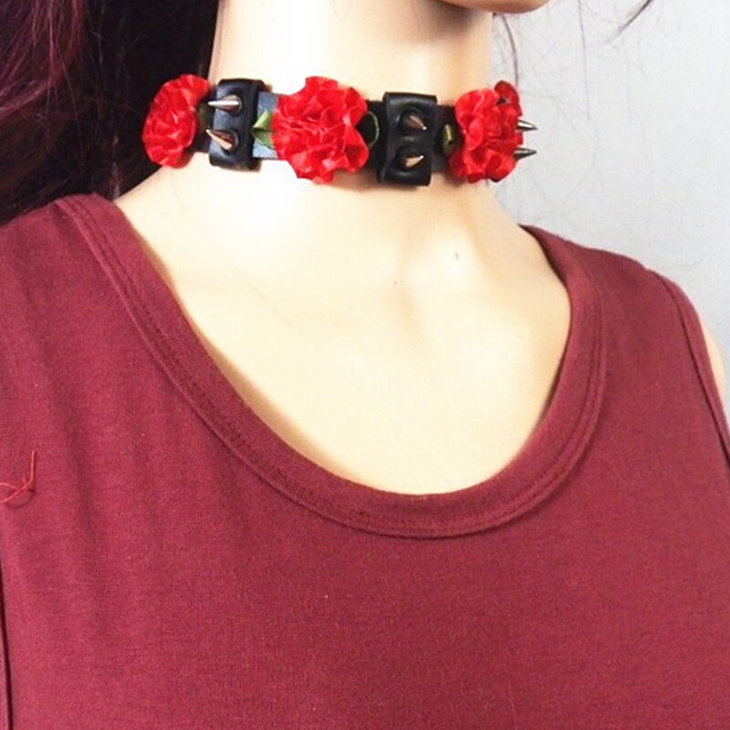 Leather Black Nacklace Rose Women Chockers