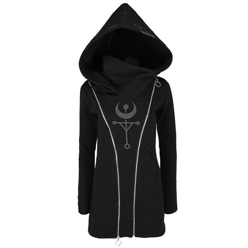 Gothic Punk Women Hooded Double Zipper