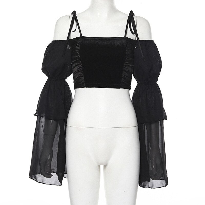 Shoulder Sexy Crop Top Long Sleeve