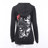 Gothic Hoodies Skull Print Zip-Up
