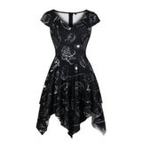 Casual Skull Print Gothic Dress Asymmetric