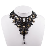Gothic Choker Lace Skull Gold